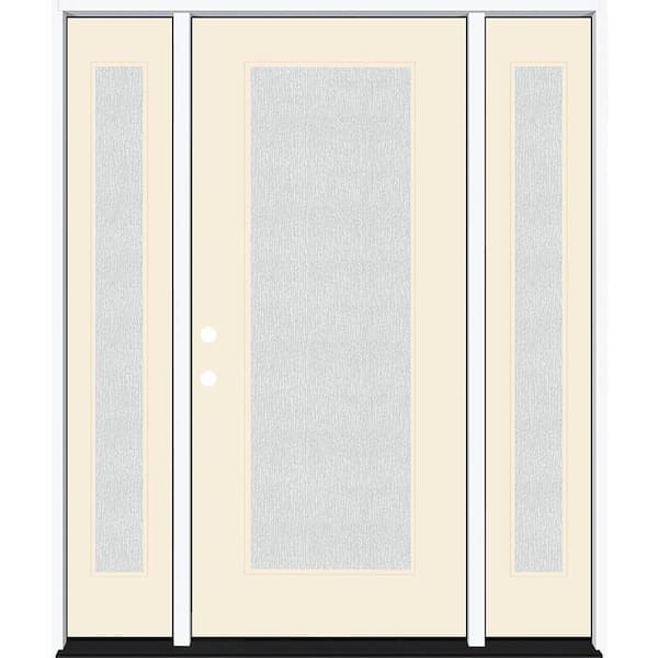 Steves & Sons Legacy 68 in. x 80 in. Full Lite Rain Glass RHIS Primed Linen Finish Fiberglass Prehung Front Door with Dbl 14 in. SL