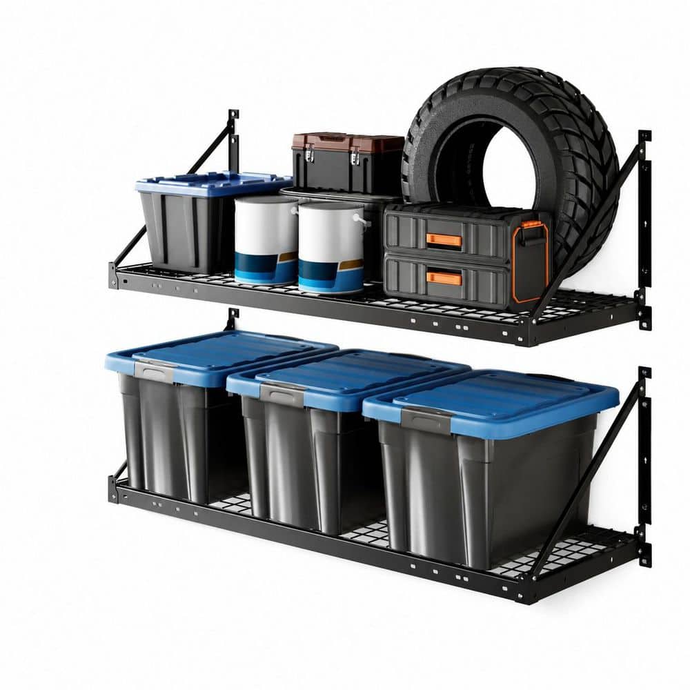 2-Pack Heavy Duty Garage Wall Storage Shelves 660 lbs Capacity Metal Utility Rack with Triangular Brace Guardrail price history on PriceWatchPro