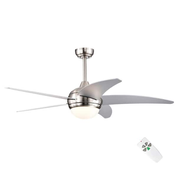 Edvivi 52 in. Integrated LED Indoor Brushed Nickel 5-Blade Ceiling Fan ...