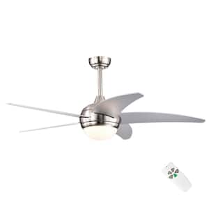 52 in. Integrated LED Indoor Brushed Nickel 5-Blade Ceiling Fan with Light Kit and Remote Control
