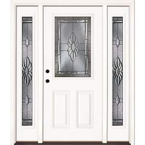 63.5 in. x 81.625 in. Sapphire Patina 1/2 Lite Unfinished Smooth Right-Hand Fiberglass Prehung Front Door with Sidelites