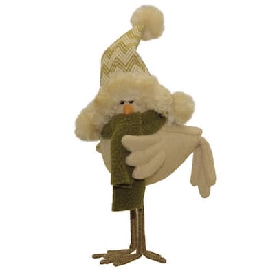 8.25 in. Beige and Olive Green Standing Bird with Hat and Scarf Tabletop Decoration