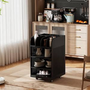 Black Kitchen Cart with Shelf;Spice Rack;Wheels