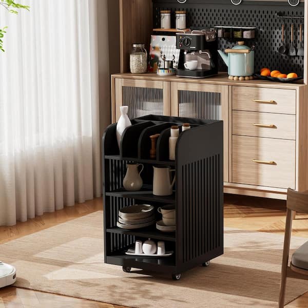 ANTFURN Black Kitchen Cart with Shelf;Spice Rack;Wheels