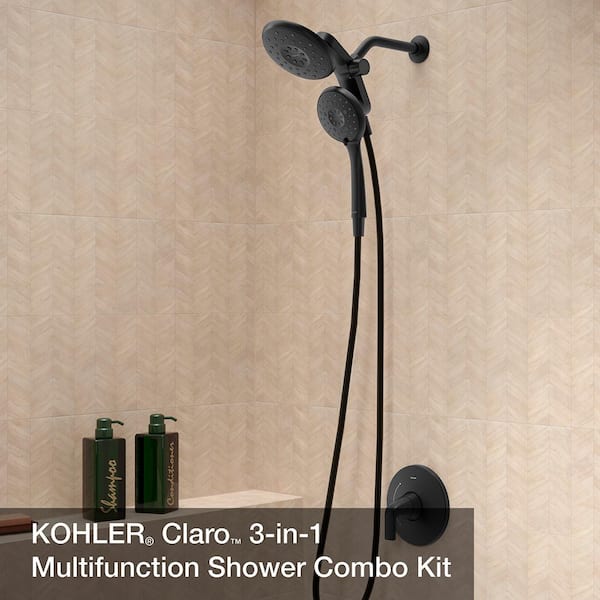 Claro 3-Spray Dual Wall-Mount Fixed and Handheld Shower Head 1.75 GPM in Matte Black