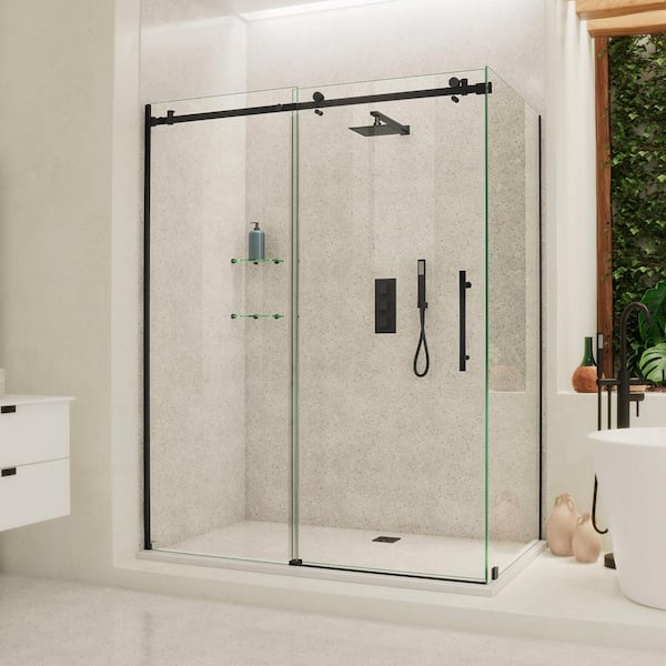 DreamLine Enigma Air 60.38 in. W x 76 in. H Rectangular Sliding Frameless Corner Shower Enclosure in Matte Black with Clear Glass