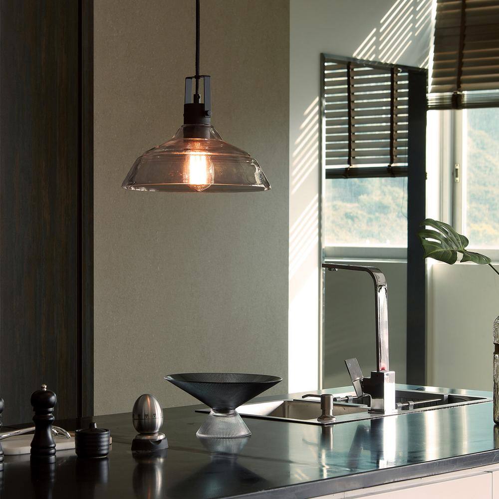 Mid-Century Modern Sutton Matte Black Pendant with Smoke Glass Shade