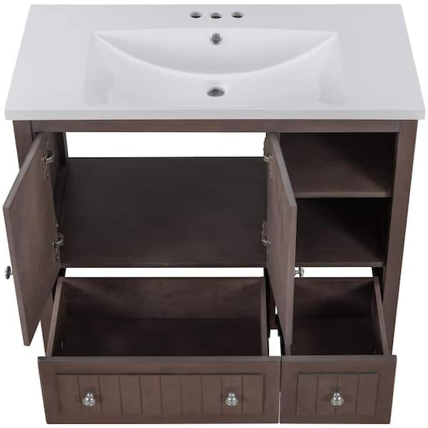 Tileon 36in. W x 18in. D x 32in. H Bath Vanity in White with White Ceramic  Basin Top Bath Storage Cabinet with 2 Door & Drawer AYBSZHD342 - The Home  Depot