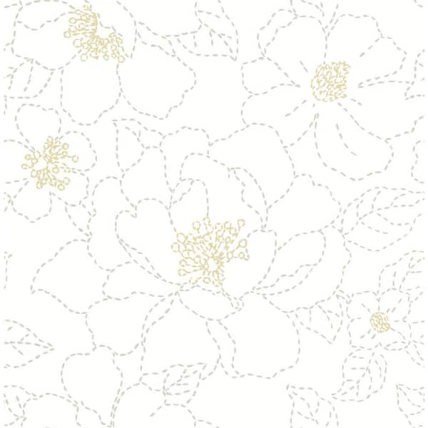 A-Street Prints Gardena Embroidered Floral White Nonpasted Non Woven Wallpaper Sample