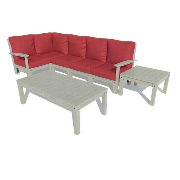 Highwood Bespoke Deep Seating 7-Piece Plastic Outdoor Sectional Set, Conversation Table, Side Table with Cushions