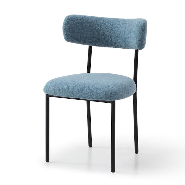 Zeus & Ruta Black Metal Outdoor Dining Chairs with Light Blue Cushions, Curved Backrest for Dining Room, Living Room, Set of 2
