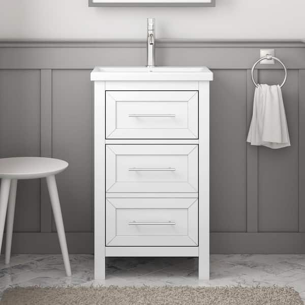 Glyssia 20 in. W x 15.55 in. D x 35 in. H Single Sink Bath Vanity in White Finish with White Ceramic Top