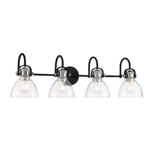 Monico 35.75 in. 4-Light Black and Polished Nickel Vanity Light with Clear Seeded Glass Shades