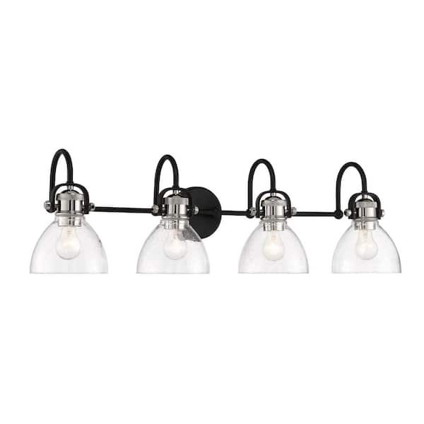Minka Lavery Monico 35.75 in. 4-Light Black and Polished Nickel Vanity Light with Clear Seeded Glass Shades