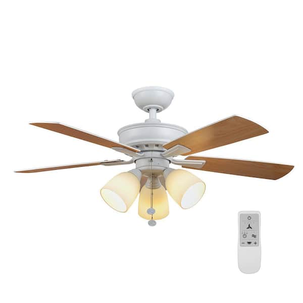 Hampton Bay Vaurgas 44 in. Matte White LED Smart Ceiling Fan with Light Kit and Remote Control Works with Google Assistant and Alexa