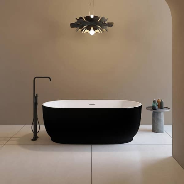 Jorimi 67 in. x 31 in. Oval Soaking Bathtub with Center Drain in Matte Black