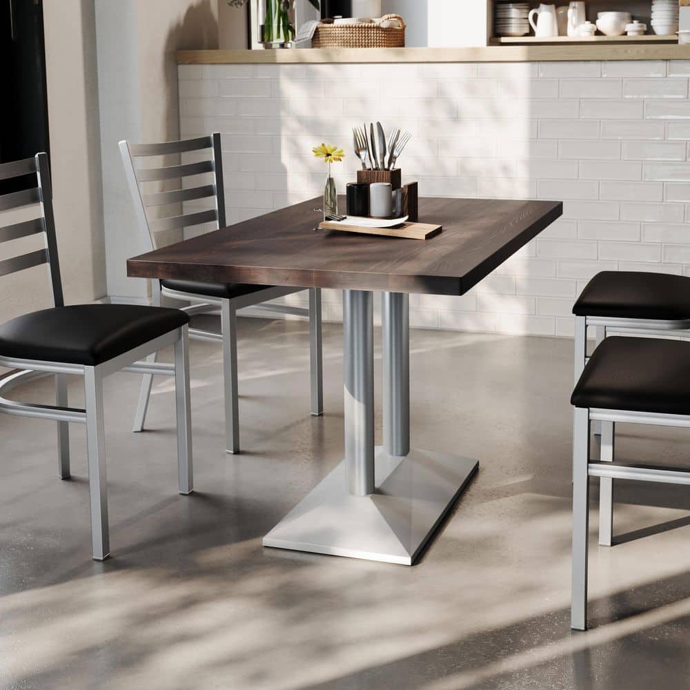 Bennett Contemporary Dark Brown Top/Silver Base Wood 30 in. Cast Iron Rust-Resistant Pedestal Base Dining Table Seats 4 price history on PriceWatchPro