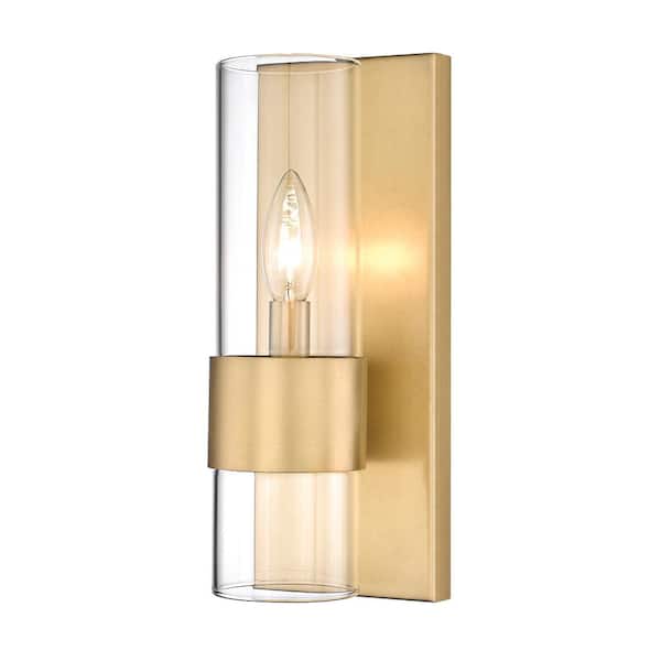 Unbranded Lawson 4.75 in. 1-Light Wall Sconce Rubbed Brass with Clear Glass Shade