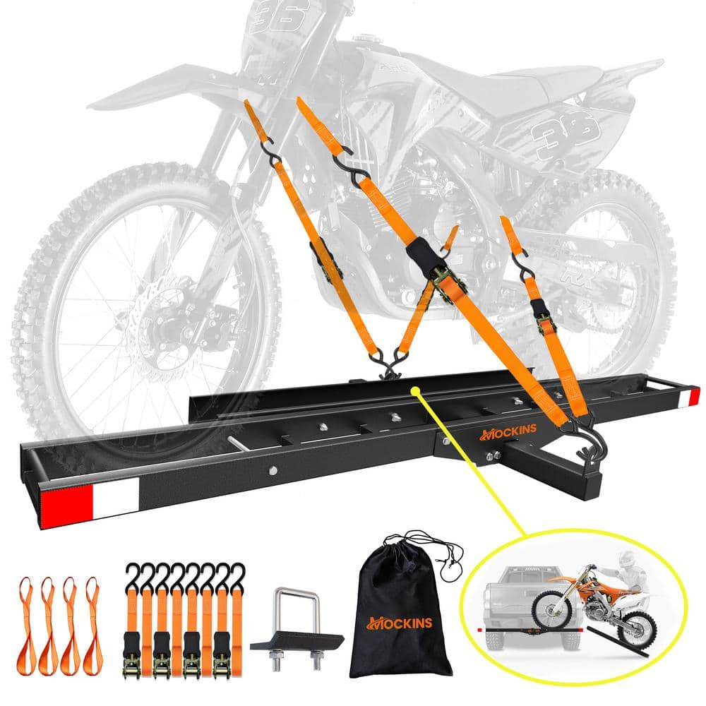 Mockins 510 lbs. Capacity Steel Hitch Mount Dirt Bike Carrier 73 Motorcycle Carrier with Loading Ramp Straps and Stabilizer MA 39 The Home Depot