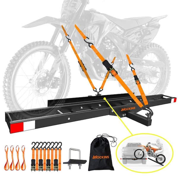 Mockins 510 lbs. Capacity Steel Hitch Mount Dirt Bike Carrier 73 Motorcycle Carrier with Loading Ramp Straps and Stabilizer MA 39