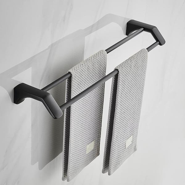 Towel Rack Bathroom Round Dual Bars Adhesive Hand Towel Rail Stainless  Steel