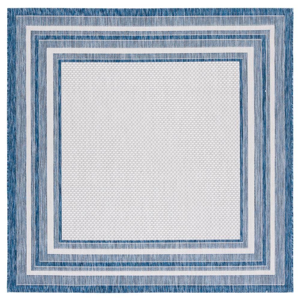 Courtyard Ivory/Navy 7 ft. x 7 ft. Square Solid Color Striped Indoor/Outdoor Area Rug price history on PriceWatchPro