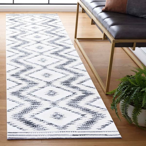 Alamo 2 ft. x 8 ft. Ivory/Charcoal Aztec Diamond Runner Rug