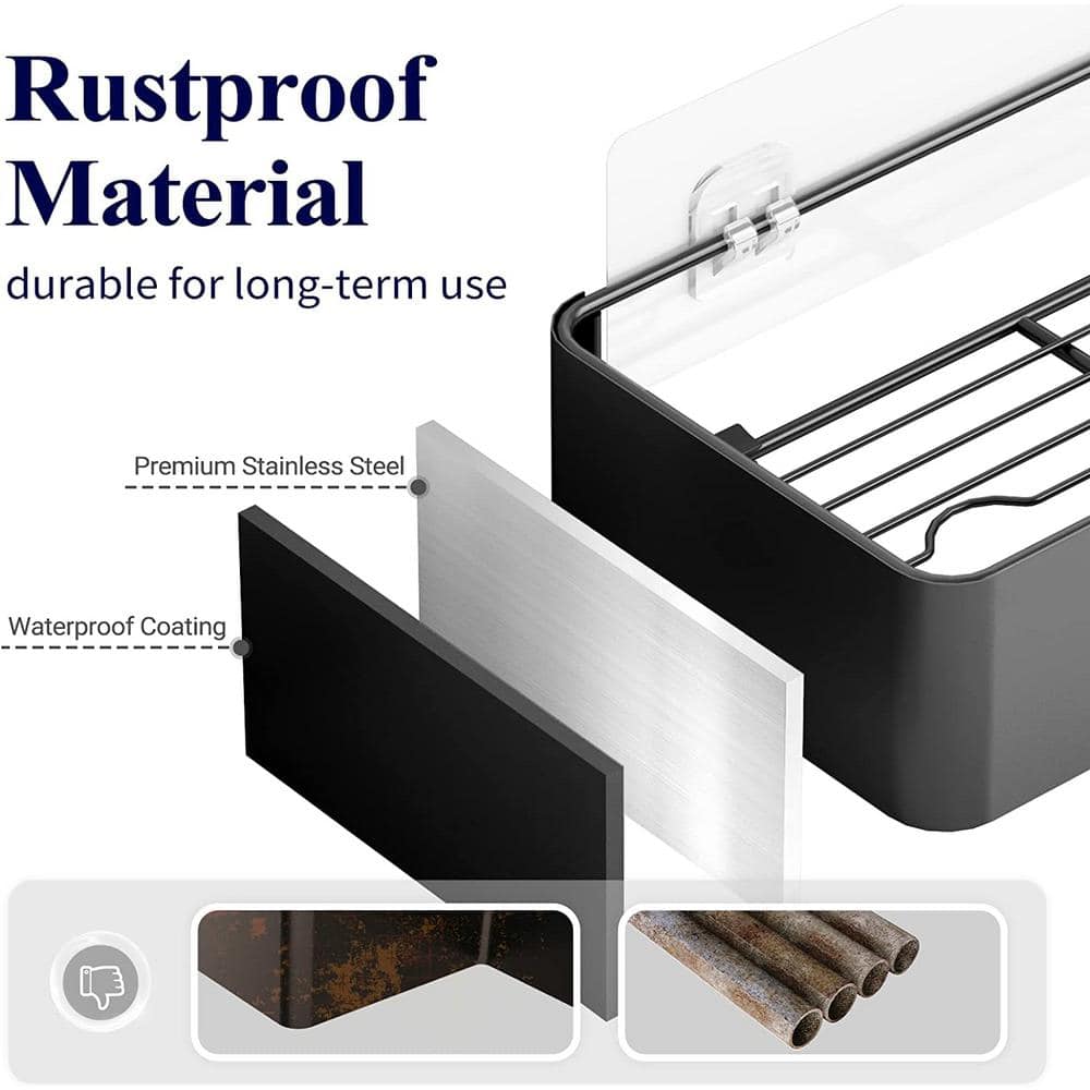 Matte Black Stainless Steel Wall Mounted Shower Caddy