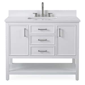 Felton 42 in. W x 22 in. D x 35 in. H Freestanding Style Bath Vanity in White Color with White Quartz Top