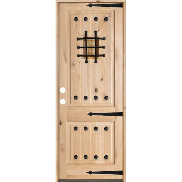 Krosswood Doors 36 in. x 96 in. Mediterranean Knotty Alder Square Top Unfinished Single Right-Hand Inswing Prehung Front Door