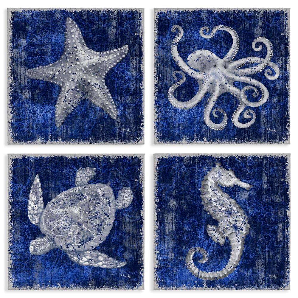 Sea Life on Abstract Blue by Paul Brent 4 Pieces Unframed Coastal Graphic Art Print 17 in. x 17 in. price history on PriceWatchPro