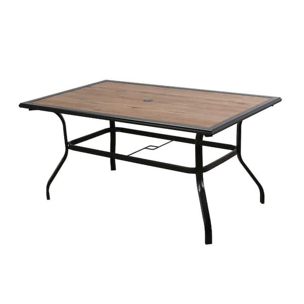 ULAX FURNITURE 61.5 in. x 38 in. Outdoor Dining Table with Umbrella Hole