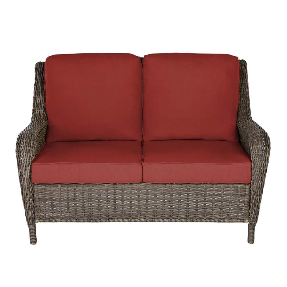 Hampton Bay Cambridge Gray Wicker Outdoor Patio Loveseat with Sunbrella