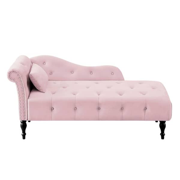Unbranded Pink Buttons Tufted Nailhead Trimmed Velvet Chaise Lounge with 1-Pillow