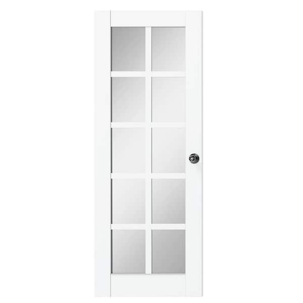 TENONER 30 in. x 80 in. Composite, MDF, 10 Lite, Mirrored Glass, Primed, White Interior Door Slab with Black Goal Doorknob