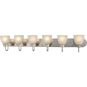 Mari 6-Light Indoor Brushed Nickel Bath or Vanity Light Bar or Wall Mount with White Frosted Glass Bell Shades