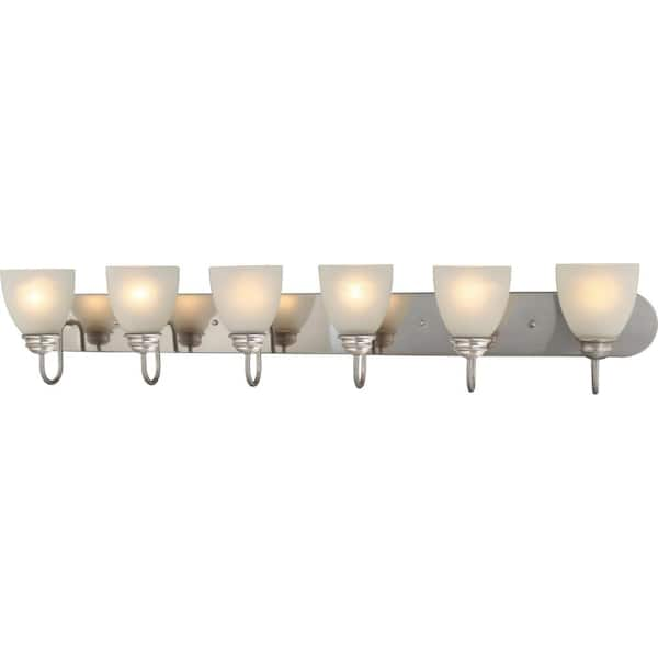 Mari 6-Light Indoor Brushed Nickel Bath or Vanity Light Bar or Wall Mount with White Frosted Glass Bell Shades