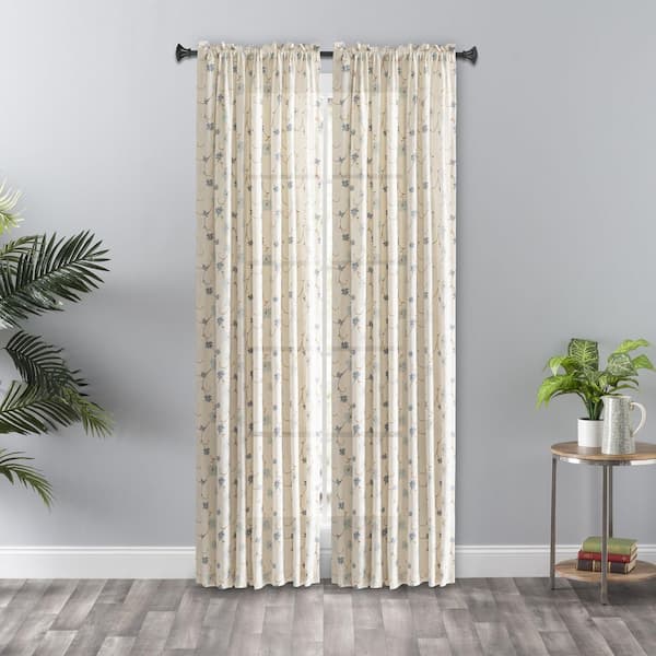 Ellis Curtain Zoe Blue Polyester Light Filtering 48 in. W x 84 in. L Tailored Panel