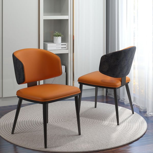 J&E Home Orange PU Leather Dining Chair Set with Metal Legs (Set of 4)