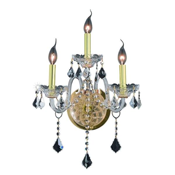 Elegant Lighting 3-Light Gold Wall Sconce with Clear Crystal