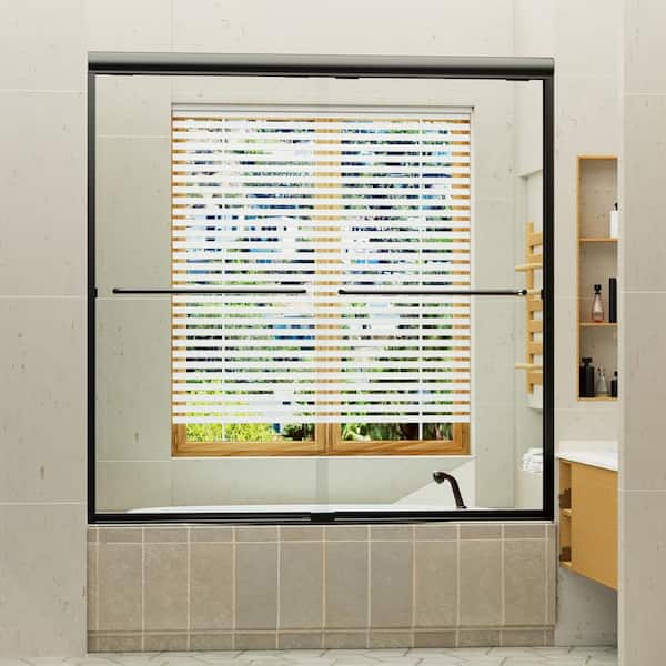 Staykiwi 60 in. W x 60 in. H Double Sliding Tub Door in Matte Black with Clear Glass