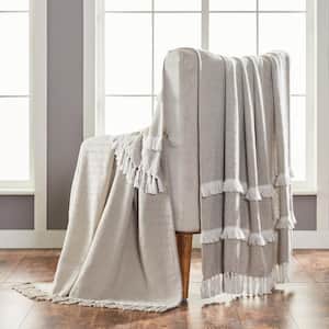 2-Pack Dion Feather Grey 100% Cotton 50 in. x 60 in. Throw Blanket