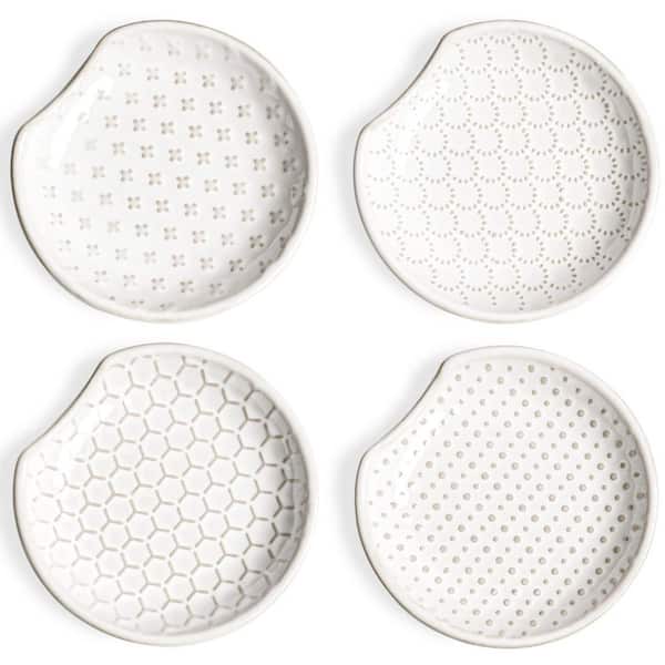 4.8 in. Ceramic Farmhouse Decor Spoon Rest Holder for Kitchen Counter Stove Top, Set of 4, White