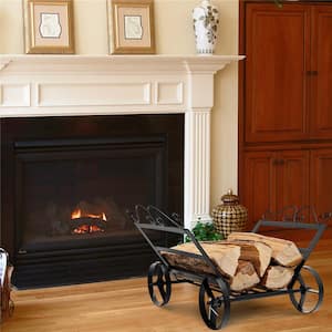 20 in. W Firewood Rack Decorative Rustproof Steel Fireplace Log Holder with Wheels