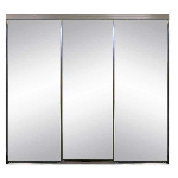 Impact Plus 108 in. x 80 in. Polished Edge Mirror Framed with Gasket Interior Closet Sliding Door with Chrome Trim