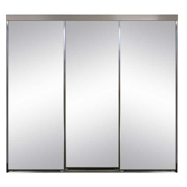 Impact Plus 120 in. x 84 in. Polished Edge Mirror Aluminum Framed with Gasket Interior Closet Sliding Door with Chrome Trim