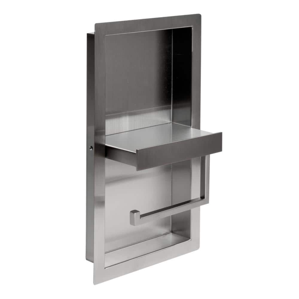 Brushed Stainless Steel Recessed Toilet Paper Holder with Shelf