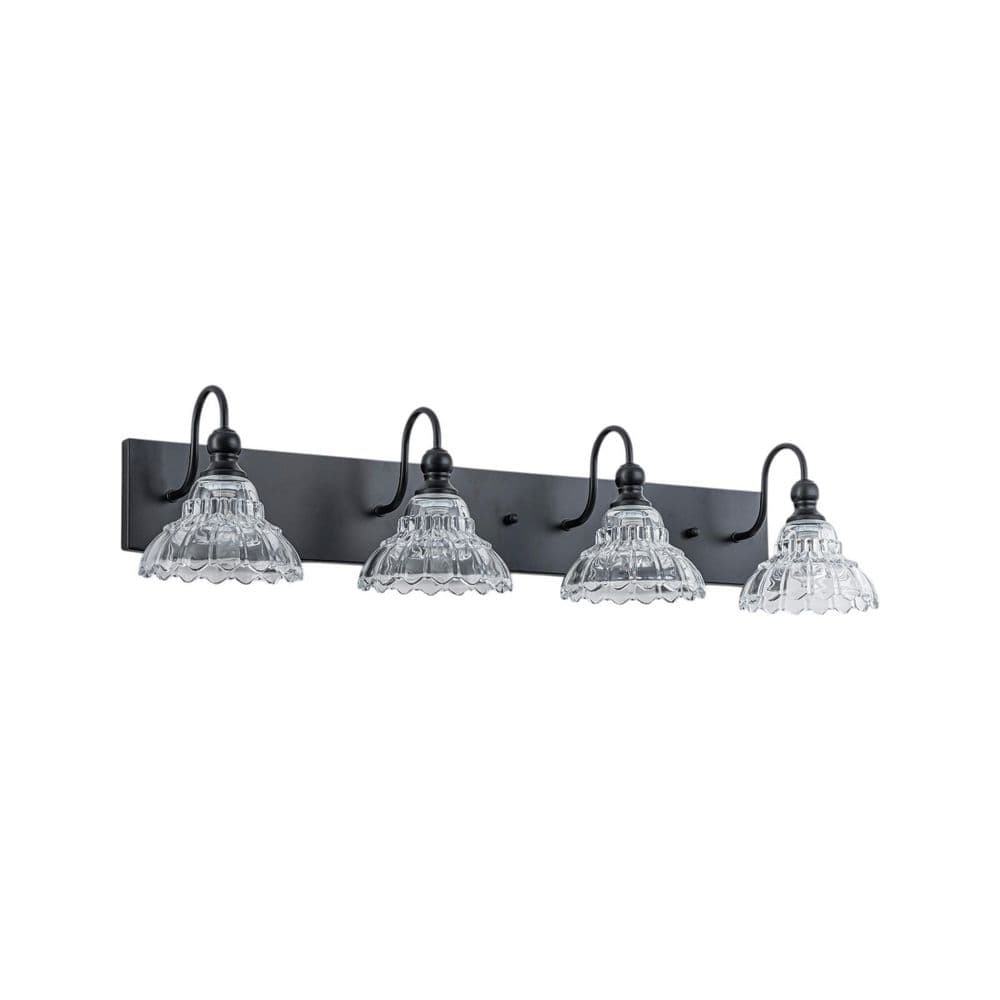 37 in. 4-Light Matte Black Vintage Bathroom Vanity Light with Flower Glass Shades price history on PriceWatchPro