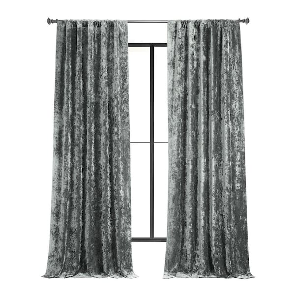 Stone Grey Gray Lush Crush Velvet 50 in. W x 108 in. L - Rod Pocket Room Darkening Curtains (Single Panel)