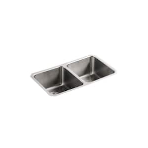 Undertone Undermount Stainless Steel 32 in. Double Bowl Scratch-Resistant Kitchen Sink